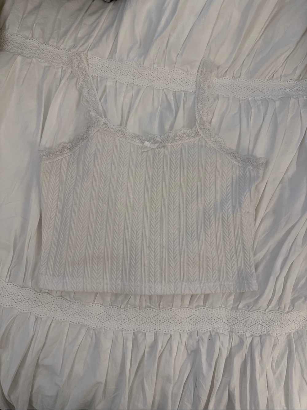 Women's White Lace-Trim Ribbed Cami Top